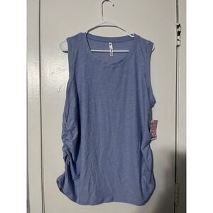 Ebb & Flow Active Light Blue Heather Ruched Side Tank Top 2X 2067MPAH‎